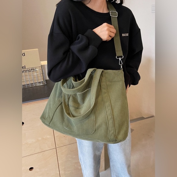 Corduroy Solid Large Tote Bag - Picture 12 of 15